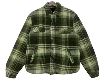 Vintage 70s Towncraft Penneys Plaid Tartan Sherpa Wool Jacket