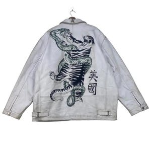 Vintage Japanese Traditional Avenue Tiger X Snake Leather Motorcycle Gang Biker Jacket
