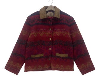 Chaqueta de lana con estampado floral rojo de Woolrich, años 90, vintage