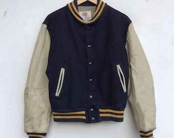 Vintage 80s Golden Bear Leather Varsity Jacket