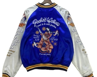 Chaqueta de recuerdo tradicional japonesa de geisha amarilla con visera Sukajan