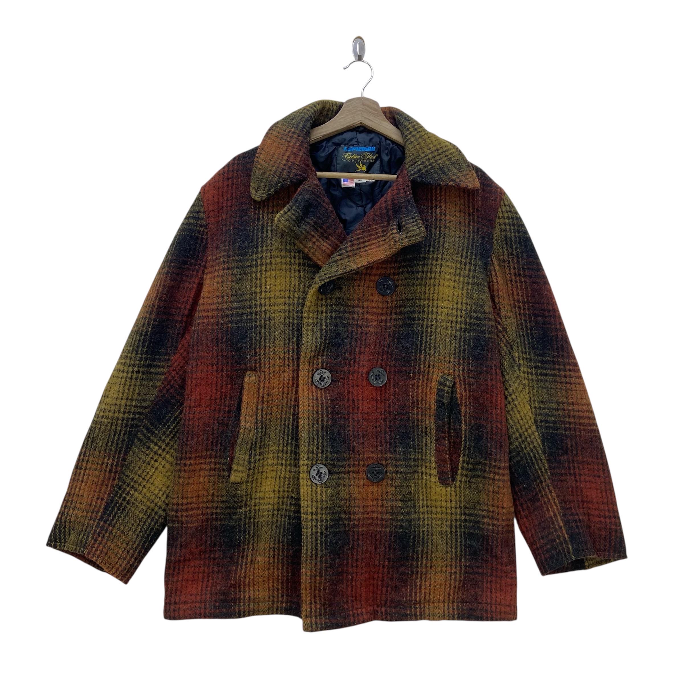 Vintage I. Spiewak Golden Fleece Plaid Wool Pea Coat - Etsy