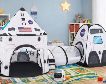 Rocket Ship Play Tent Set with Tunnel, 3 Piece Kids Space Adventure Playhouse