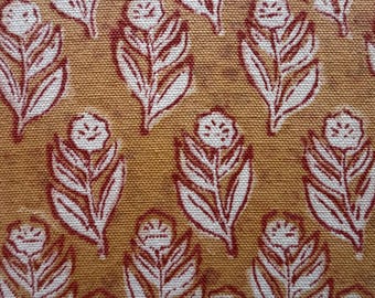 Yellow White Hand Block Print Cotton Canvas Fabric by the Yard | Indian Floral Upholstery Sewing Curtain Home Decor Textile Fabric Art