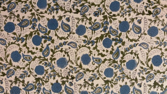 Blue Green Floral Upholstery Fabric – Premium Cotton Furniture Fabric, Durable Home Decor Material for Curtains & Pillows | fabric by yard