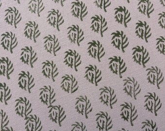 Green Block Printed Cotton Canvas Fabric by the Yard –Thick Cotton Floral Textile for Tote Bags, Market Bags, Beach Bags & Backpacks