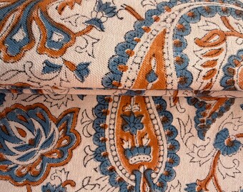 Heavy Cotton Canvas Fabric by Yard, Indian Floral Thick Upholstery Fabric for Sofa Chair, Hand Block Print Canvas, Natural Dye Home Decor