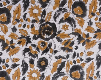 Indian Hand Block Print Cotton Fabric by the Yard | Floral Boho Textile for Curtains, Upholstery & Home Decor | Handmade Sewing Material