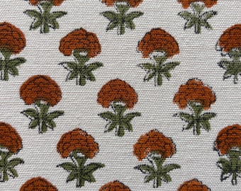 Hand Block Print Upholstery Fabric by the Yard | Green Floral Indian Printed Material for Curtains, Upholstery, Table Cloth Chair Sofa Cover
