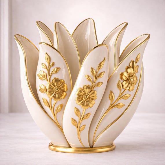 Luxury Lotus Floral Vase STL | Gold Embossed Flower Vase 3D Print | Elegant Petal Vase STL | Premium Decorative Vase | Wedding Centerpiece