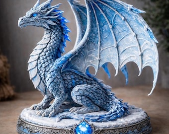Dragon Statue Decor | Fantasy Dragon Figurine | Blue Dragon Tabletop Decor | Mythical Creature Sculpture | Gothic Home Accent