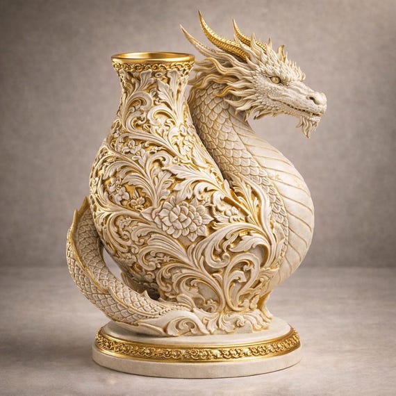 Dragon Vase STL | Luxury Dragon Flower Vase 3D Model | Royal Floral Dragon Sculpture STL  | Fantasy Home Decor STL