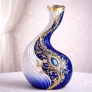 Luxury Blue Gold Decorative Vase, Elegant Modern Home Decor, Premium Interior Accent, Artistic Vase Design