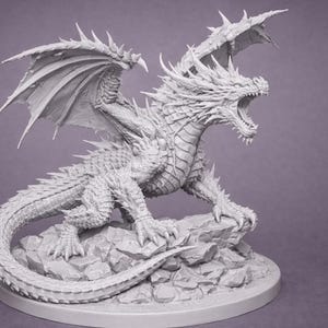 Epic Fantasy Dragon Statue STL File | Detailed Winged Dragon Figure | Mythical Creature Sculpture | 3D Printable Digital Download image 3
