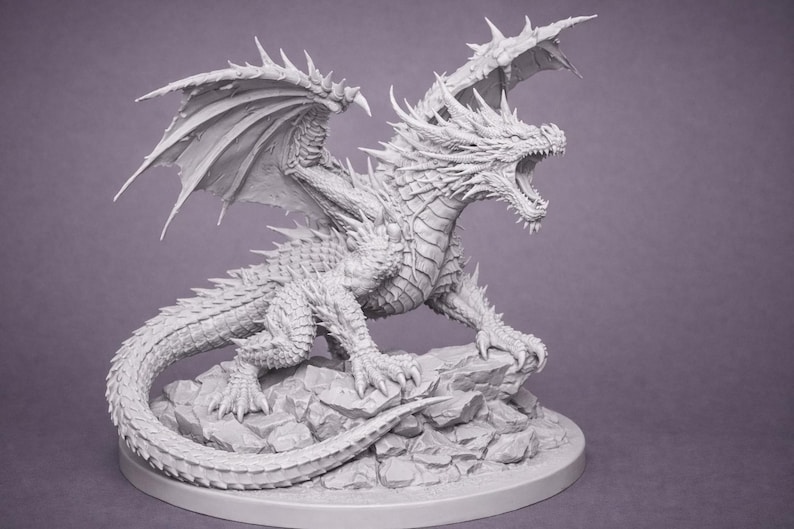 Epic Fantasy Dragon Statue STL File | Detailed Winged Dragon Figure | Mythical Creature Sculpture | 3D Printable Digital Download image 3
