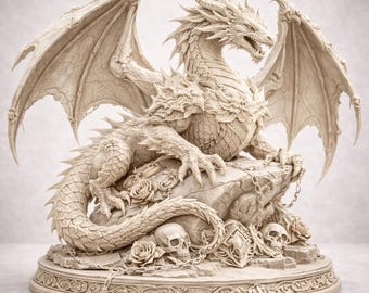 Fichier STL Dragon épique | Sculpture de dragon fantaisie sombre | Dragon gothique modèle 3D | Fichier 3D créature mythique | Téléchargement numérique