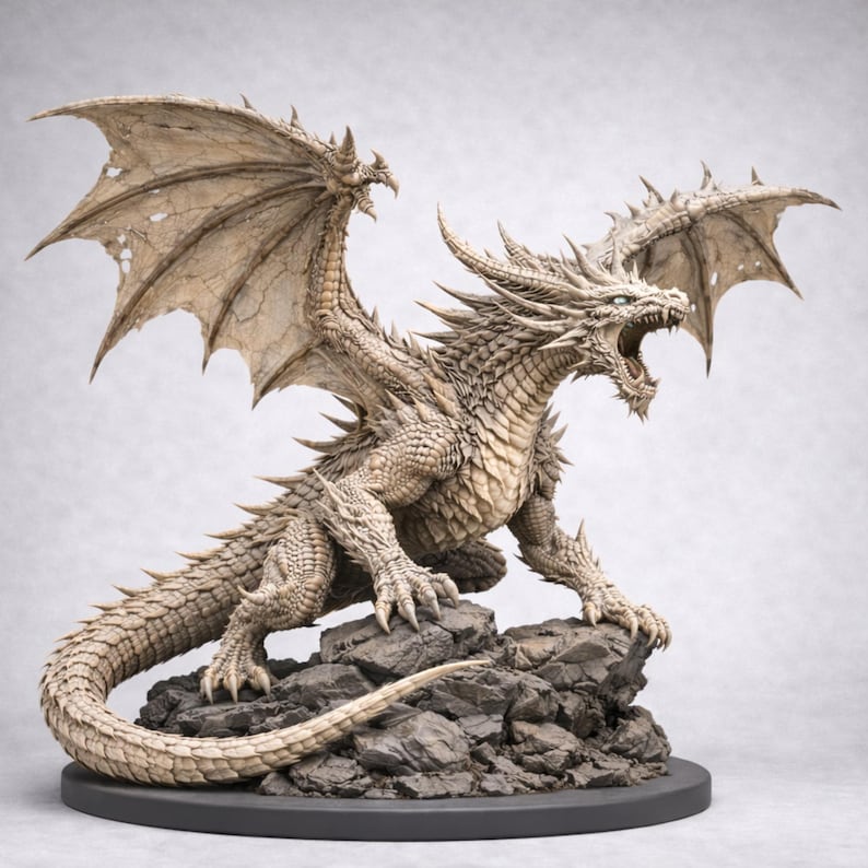 Epic Fantasy Dragon Statue STL File | Detailed Winged Dragon Figure | Mythical Creature Sculpture | 3D Printable Digital Download image 2