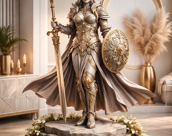 Luxury Female Warrior Statue STL File, Fantasy Knight Lady 3D Model, Digital Download for 3D Printing