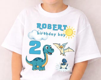 Personalized Dinosaur Birthday Shirt Boys and Girls Custom Name Age Toddler Youth Apparel Dino Party Outfit