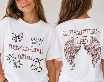 Chapter 13 Birthday Girl Shirt  Personalized Pink Angel Wings Tee Teen Girls Birthday Gift Toddler Gifts