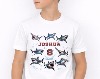 Verjaardagsshirt haai jongen gepersonaliseerde naam leeftijd, Ocean Party aangepast T-shirt voor kinderen