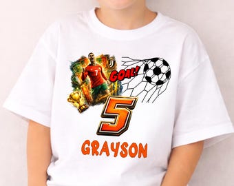 Personalized Soccer Birthday Shirt, Custom Name Age Tee, Boys Ronaldo Fan T-Shirt