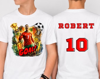 Soccer  Fan T-Shirt  Personalized Cristiano Ronaldo Graphic Tee for Boys Custom  Name Number Shirt