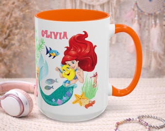 Personalized Mermaid Mug Custom Name Little Mermaid Coffee Cup Birthday Gift for Girls Kids