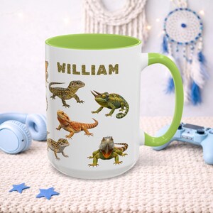 Personalized Lizard Mug, Custom Name Reptile Lover, Bearded Dragon Cup,  Custom Kids Present
