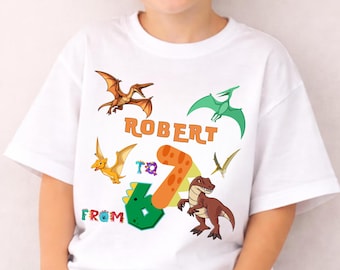 7th Birthday Personalized Dinosaur Shirt Custom Name Dino Party Outfit Gift  for Boys Girls