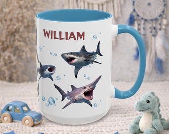 Personalized Shark Mug, Custom Name Ocean Cup, Boys Birthday Gift