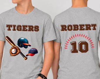Personalized Baseball Shirt Gift for Toddlers  Kids and Teens Under 30 Dollars Baseball Birthday Outfit Custom Team Name and Number T-Shirt