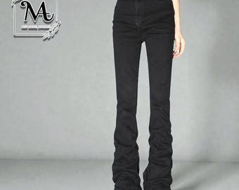 Vintage 00s Black Denim Low Rise Cotton Blend Stretch Minimal 