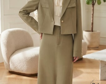 Women's Blazer Skirt Set – Cropped Jacket High Waist Bottom Minimal Style