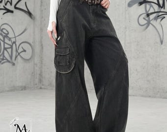 Gewaschene Cargohose | Lockere Hose mit weitem Bein | Alltagskleidung | Y2K Streetwear-Stil