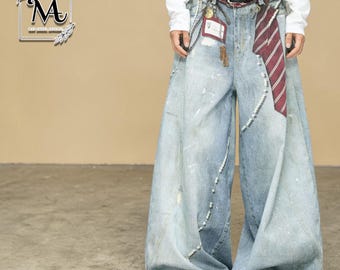 Retro bedruckte Jeans | Weite Bein-Denim-Hose | Alltagskleidung | Y2K Streetwear-Stil