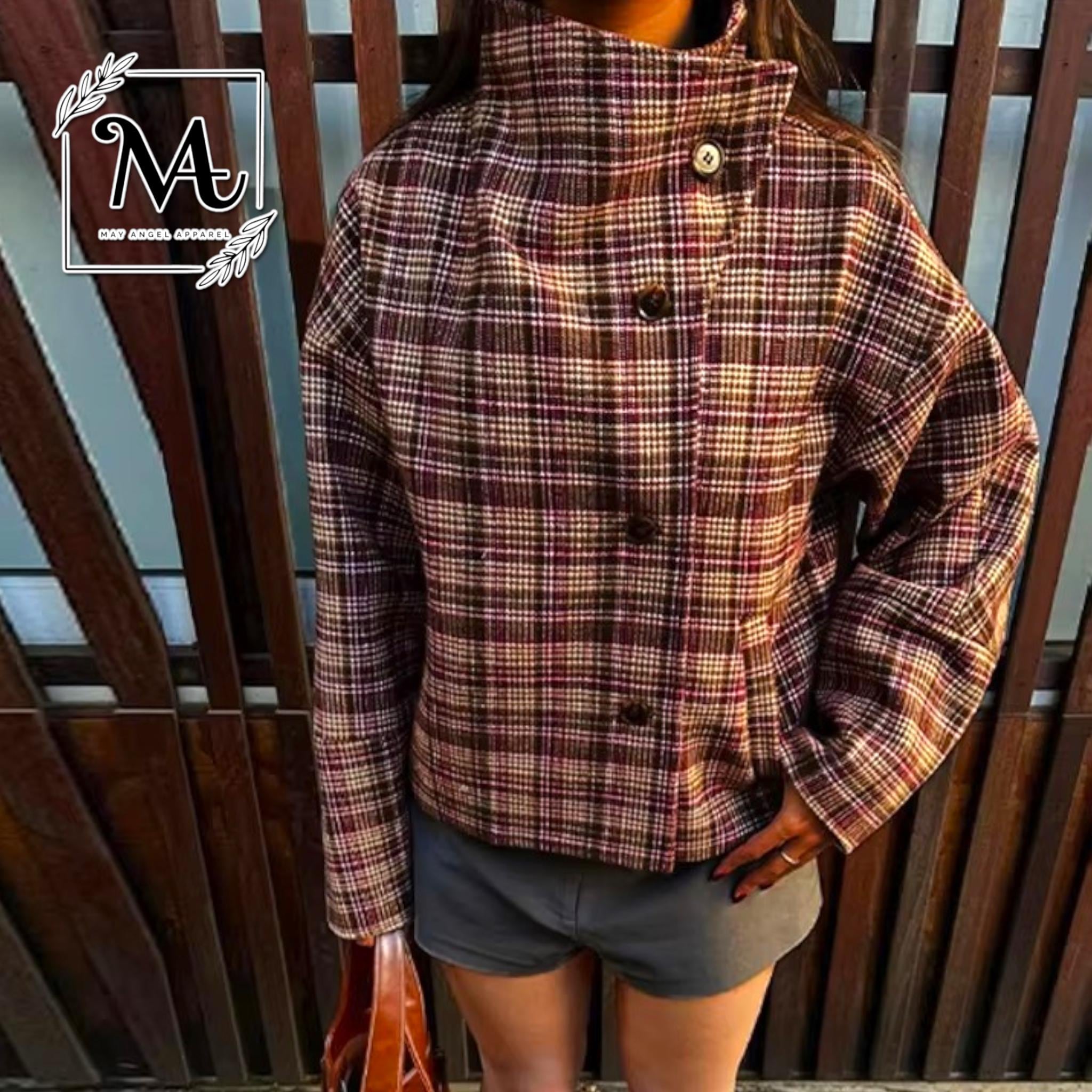 Heavy Plaid Cotton Jacket Men Multi Plaid Quilted Wool-Blend Bomber Jacket
