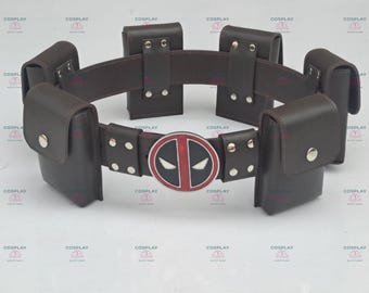Deadpool Cosplay Outfit Costume Belt, Handmade Leather Utility Belt with Pouches