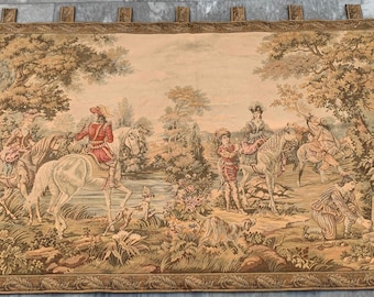 4x6 Vintage French Tapestry: Medieval Pictorial, Large Size Wall Decor 191x107 cm