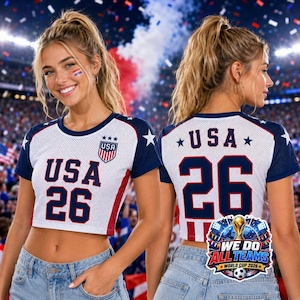 USA Soccer Crop Top Jersey Custom Name Number Football Shirt USWNT Game Day Apparel Women Festival Clothing Trendy Blokette Aesthetic Tee image 1