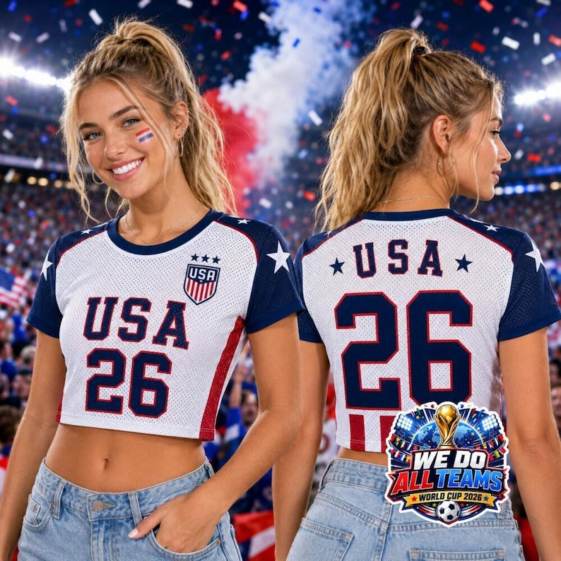 USA Soccer Crop Top Jersey Custom Name Number Football Shirt USWNT Game Day Apparel Women Festival Clothing Trendy Blokette Aesthetic Tee image 1