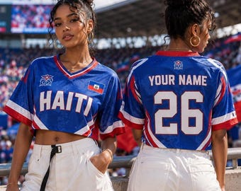 Personalized Haiti Crop Top Jersey, Custom Name Number Haiti Jersey Adult Youth, Haitian Football Shirt Fan Gift