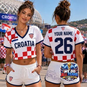 Croatia Soccer Crop Top Jersey Custom Name Number Football Shirt Croat Pride Game Day Outfit Women Festival Clothing Blokette Aesthetic image 3
