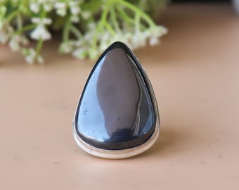 Hemalite Gemstone Ring, 925 Sterling Silver, Gemstone Ring, Handmade Jewelry, Pear Shape Cabochon Ring, Statement Ring, Healing Crystal Ring