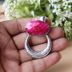Ruby Crescent Moon Pendant, 925 Sterling Silver, Oval Cut Gemstone, Celestial Moon Pendant, Statement Jewelry, Handmade Pendant Gift For Her