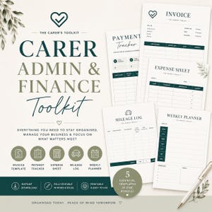 Self-Employed Carers' Admin & Finance Toolkit  | Invoice, Mileage Log, Expenses Template | Editable Download