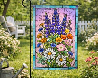 Floral Garden Flag, Wildflower Yard Decor, Spring Farmhouse Outdoor Banner C2GI14-2