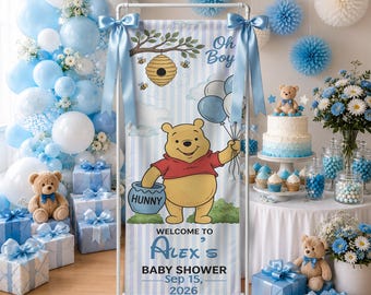 Personalized Disney Winnie The Pooh Baby Shower Welcome Banner, Little Hunny Pooh Hello Baby Welcome Sign Outdoor Ceremony Backdrop B1GF14