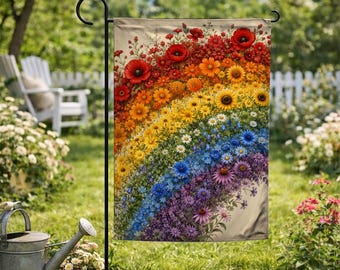 Floral Progress Pride Garden Flag, Quilt Art LGBTQ Rainbow Floral Yard Decor, Inclusive Equality Flag, Colorful Pride Month Decor C2G130