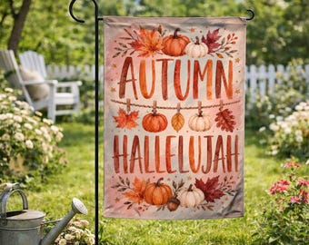 Hello Fall Autumn Garden Flag, Autumn Farmhouse Yard Decor, Cute Pumpkin Porch Flag, Rustic Outdoor Fall Flag C2HO16-GF-3